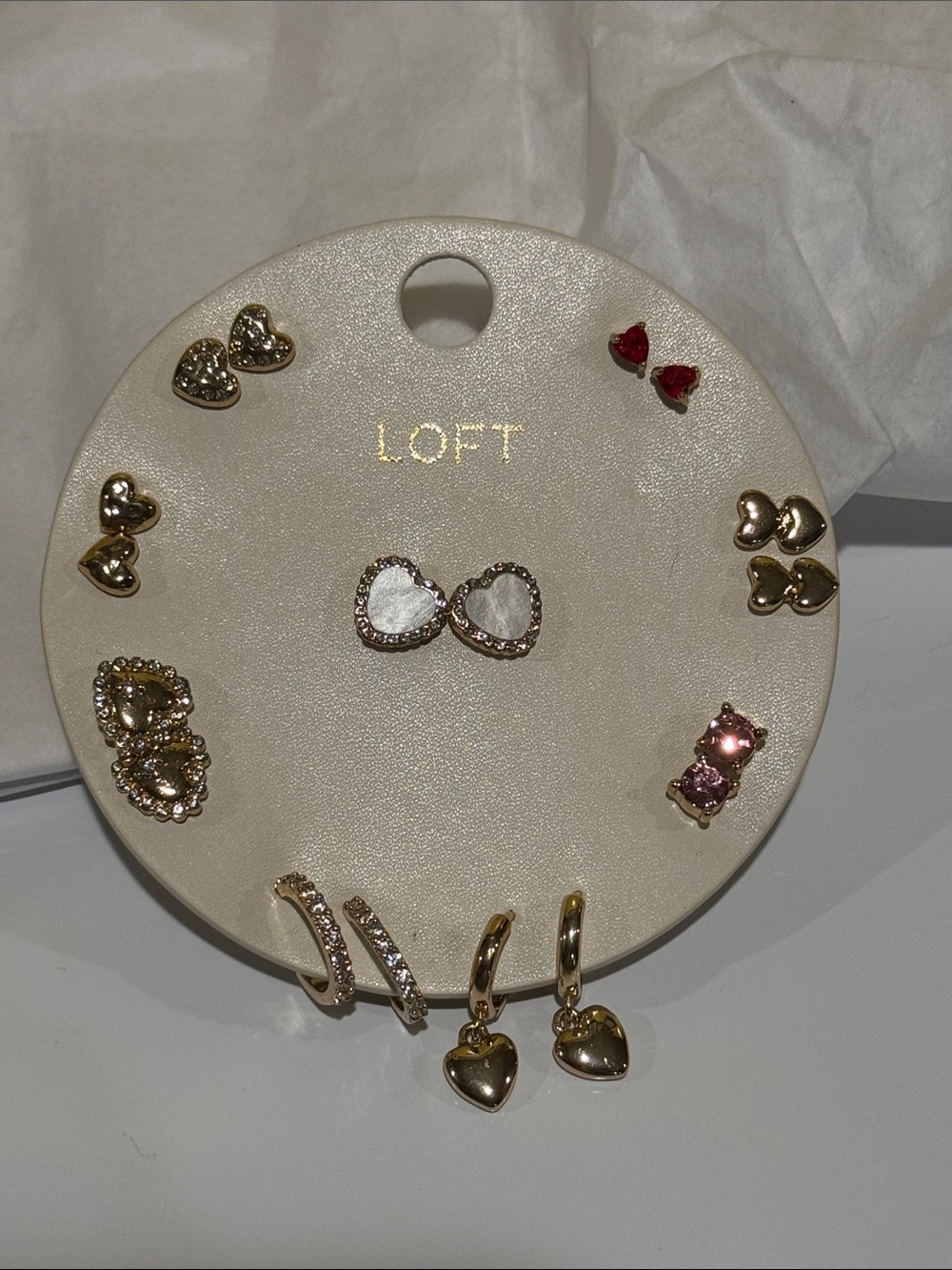 LOFT Gold Heart & Earring Set with Pink and Red Accents